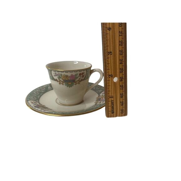 Lenox Peking DEMITASSE CUP & Saucers Set of 4 Bone China Green Floral Gold Trim - Picture 6 of 6